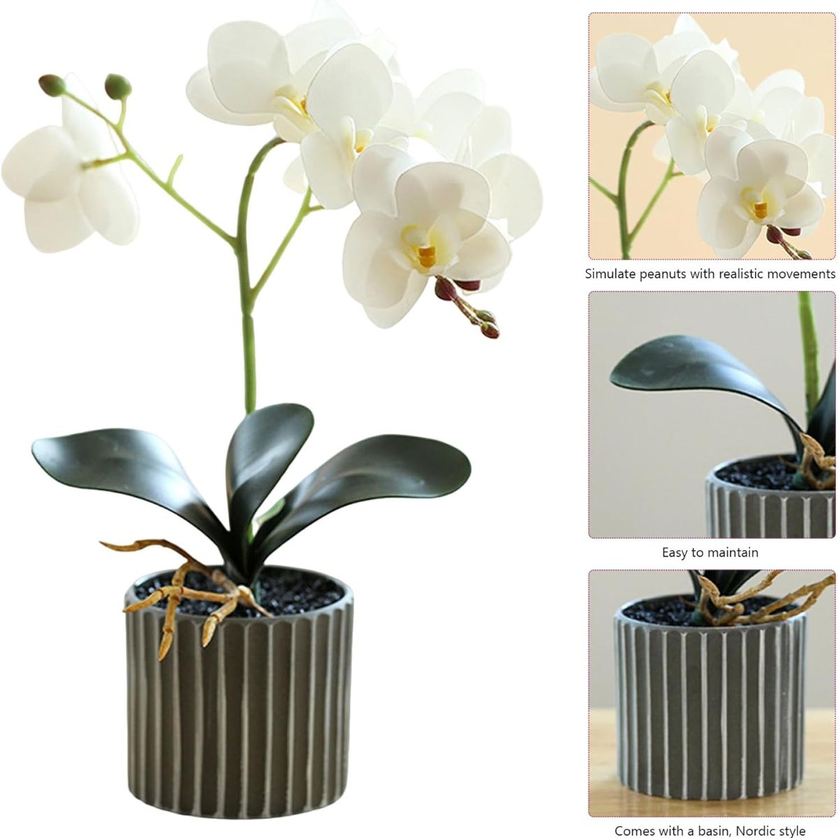 TATEE - Plantas artificiales en maceta Bonsái de Phalaenopsis Blanco