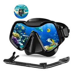 KUANGYE - Kit Buceo Mascara Snorkel Profesional Ajustable Full Vision Para Snorkel Natación Negro