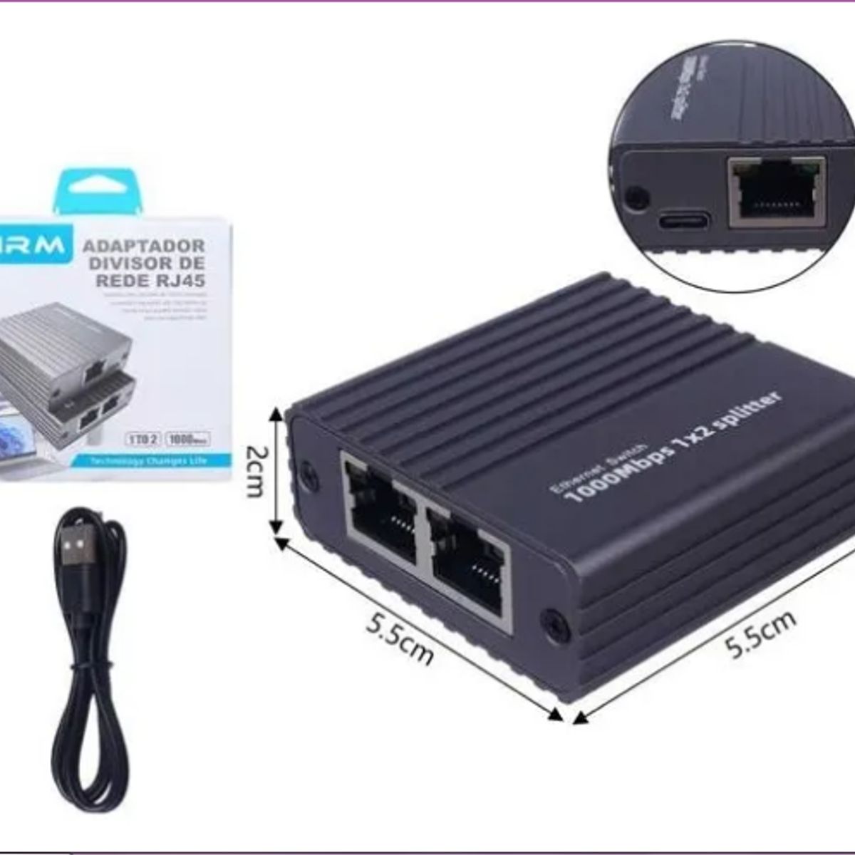 GENERICO - Adaptador Ethernet Rj45 Divisor De Red 2 Puertos 1000mbps