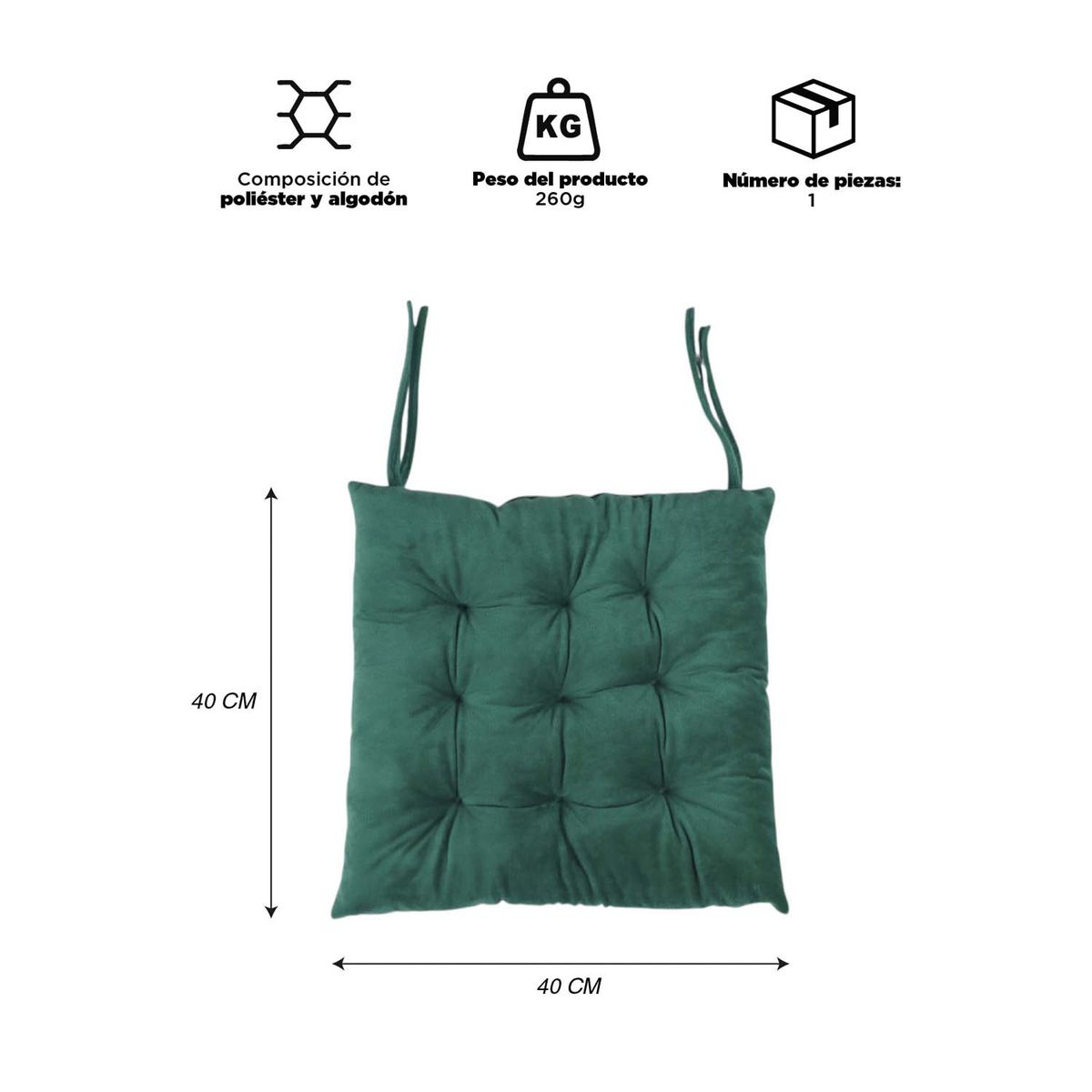 INSPIRACCI - Cojín para Silla Petróleo 40x40 cm