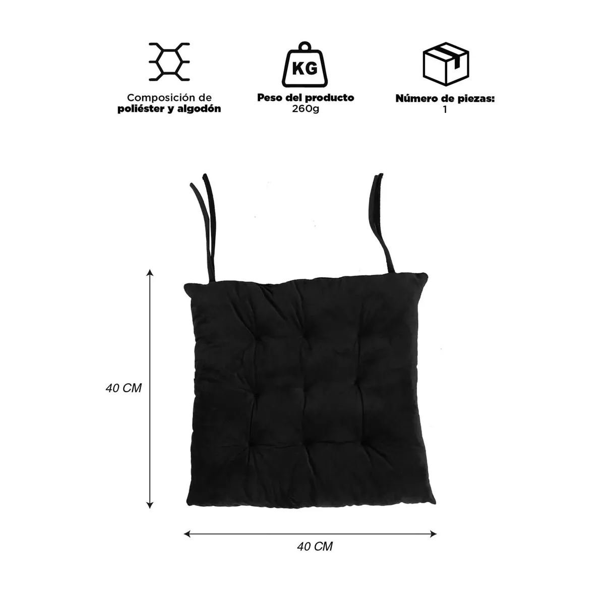 INSPIRACCI - Cojín para Silla Negro 40x40 cm