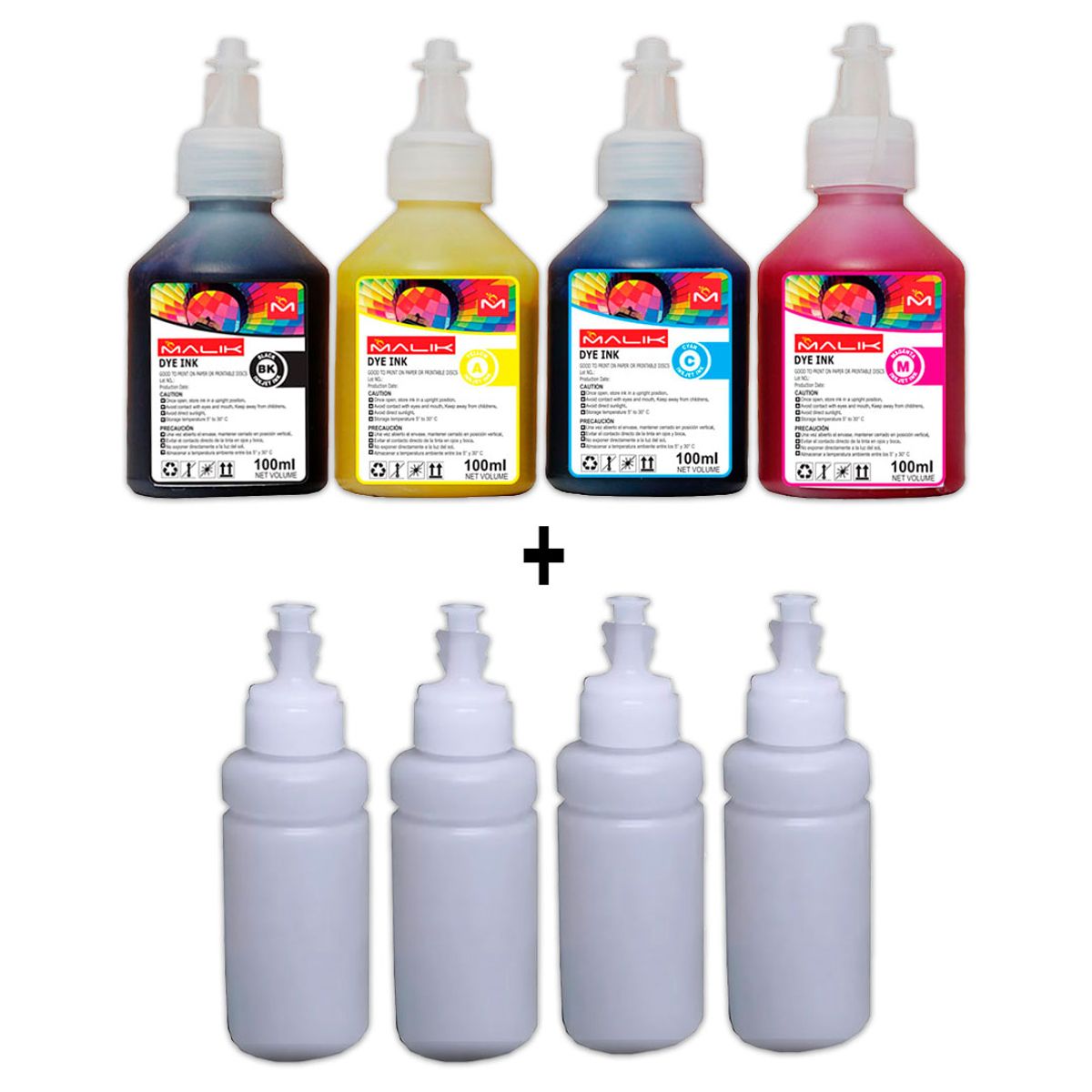 MALIK - Pack 4 Tintas + 4 Botellas para Brother BT5001CMY D60BK MFC-T930DW