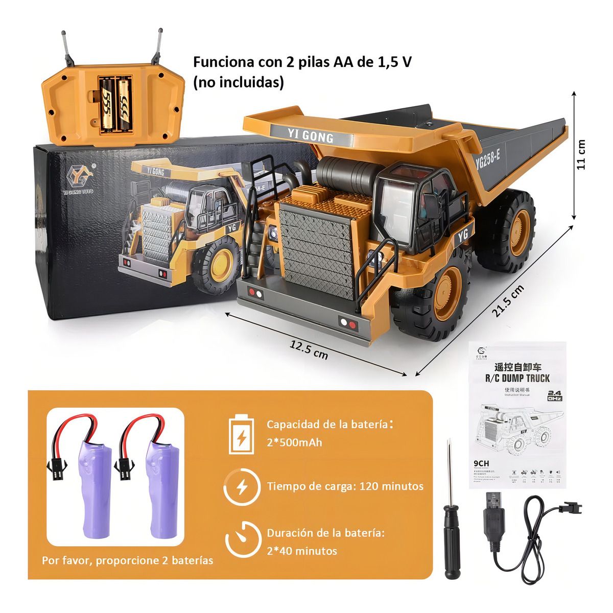 GENERICO - Camión a Control Remoto Coche Auto Volquete Rc  124 9ch