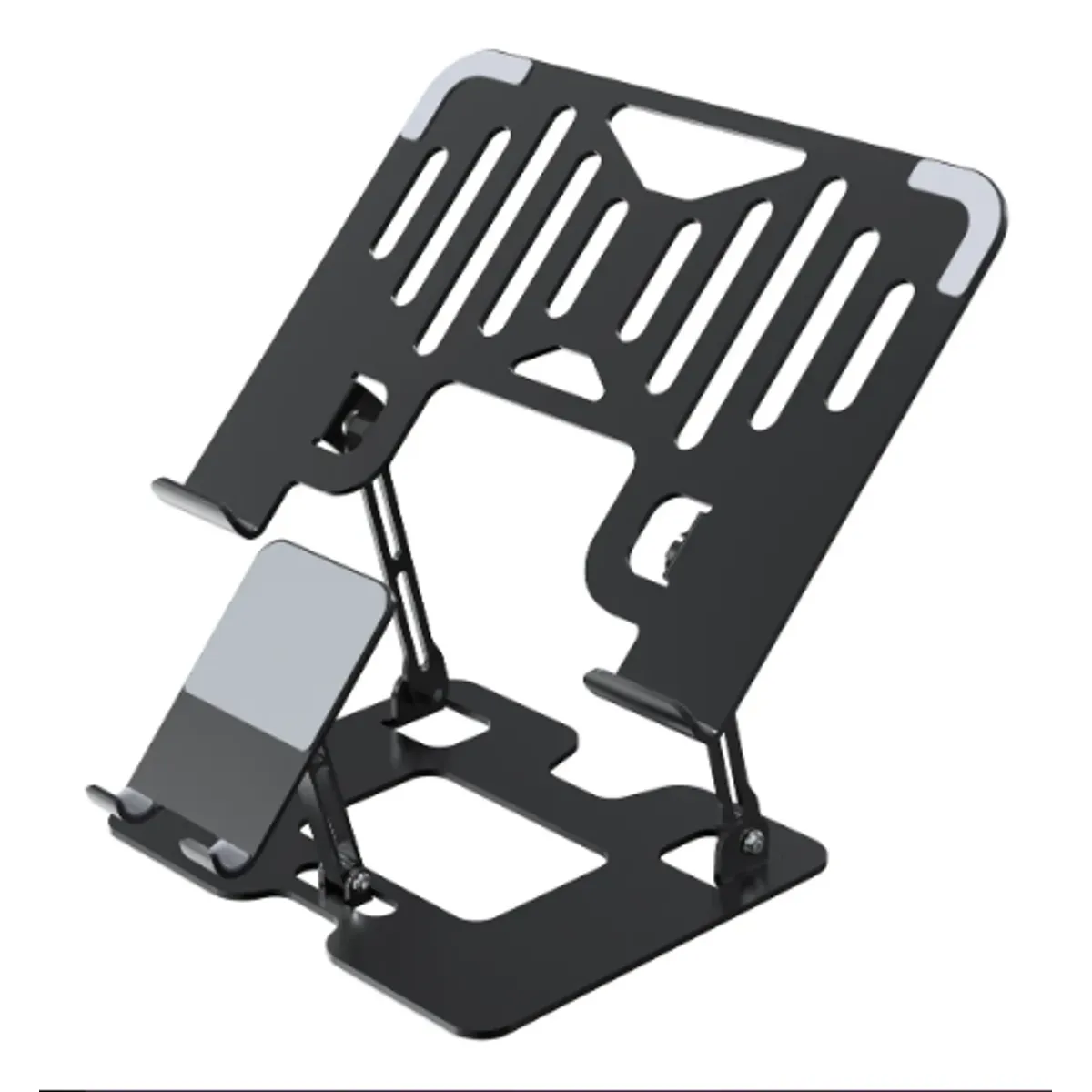 GENERICO - Soporte Para Laptop Y Teléfono Portátil Ajustable Metal 2en1