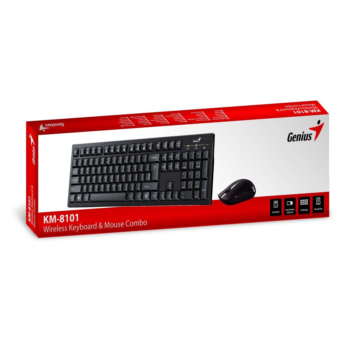 GENIUS - KIT INALÁMBRICO MOUSE + TECLADO KM-8101, 12 FN KEYS, 2,4 GHZ Open box