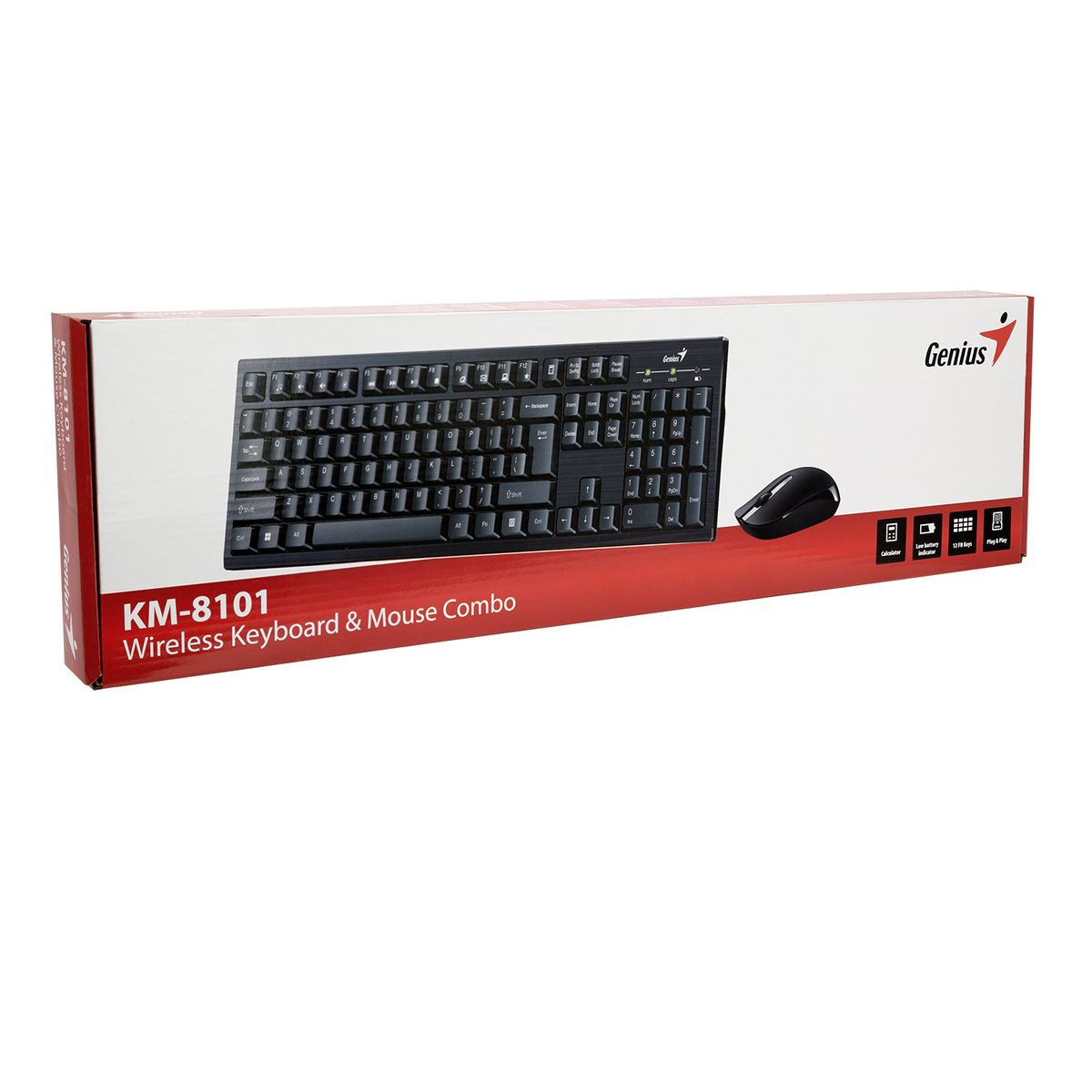 GENIUS - KIT INALÁMBRICO MOUSE + TECLADO KM-8101, 12 FN KEYS, 2,4 GHZ Open box