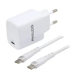 PHILCO - CARG. DE PARED QC3.0 PUERTO TIPO C Y CABLE TIPO C