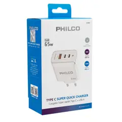 PHILCO - CARG. DE PARED SUPER RAPIDO 65W USB A Y TIPO C