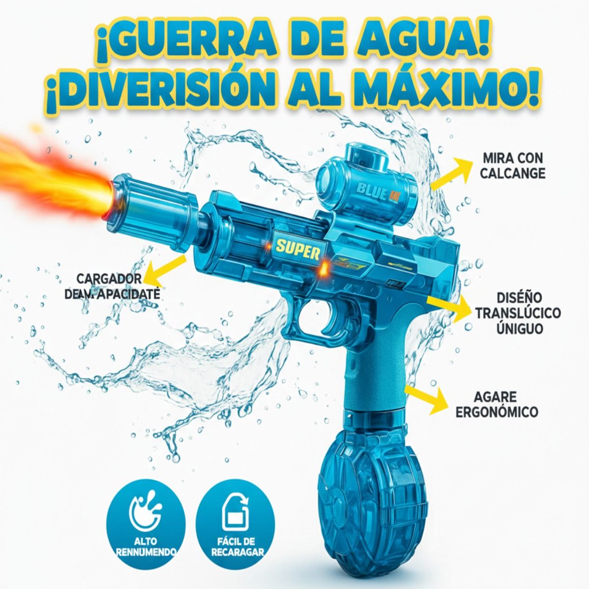 MOVI - Pistola de Agua Eléctrica 300 ml con Luz LED