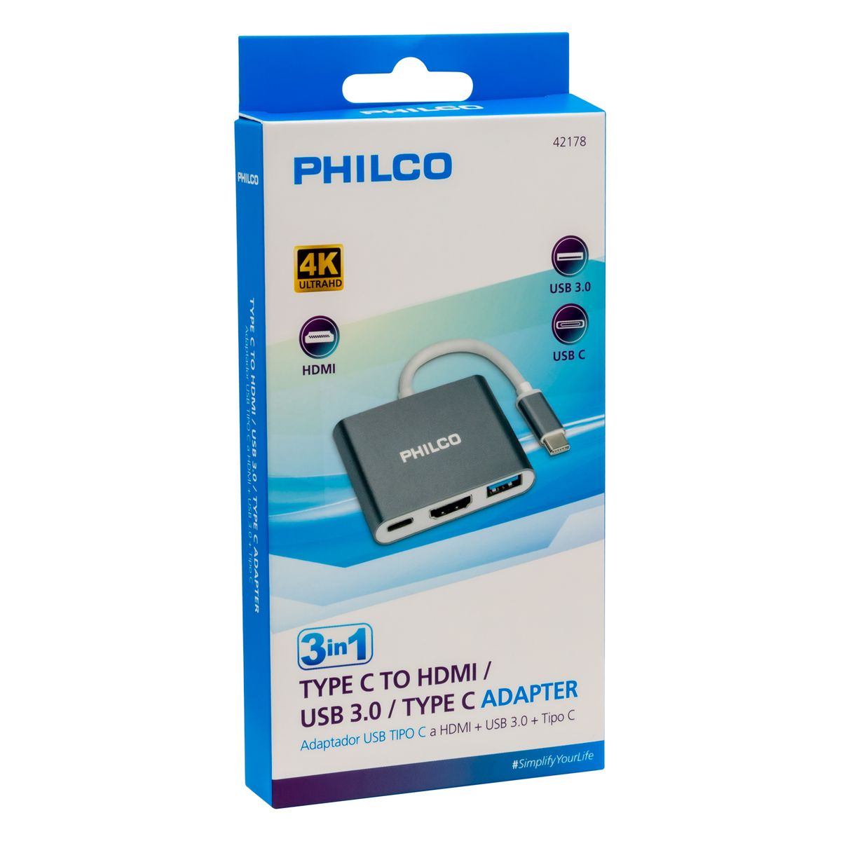 GENERICO - 3 En 1 Adaptador Usb Tipo C A Hdmi + Usb3.0 Philco