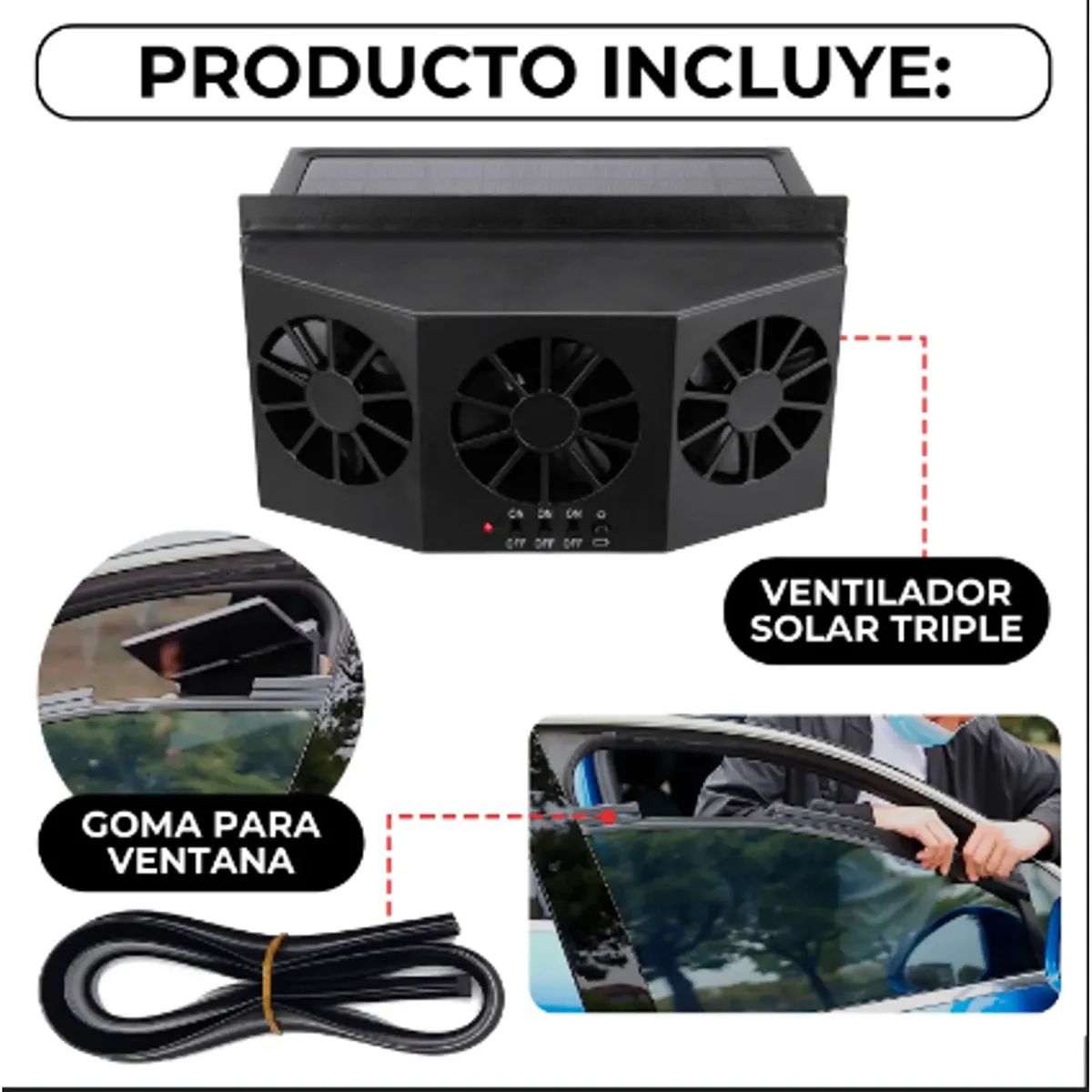 MOVI - EXTRACTOR TRIPLE DE AIRE CALIENTE PARA AUTO CON PANEL SOLAR
