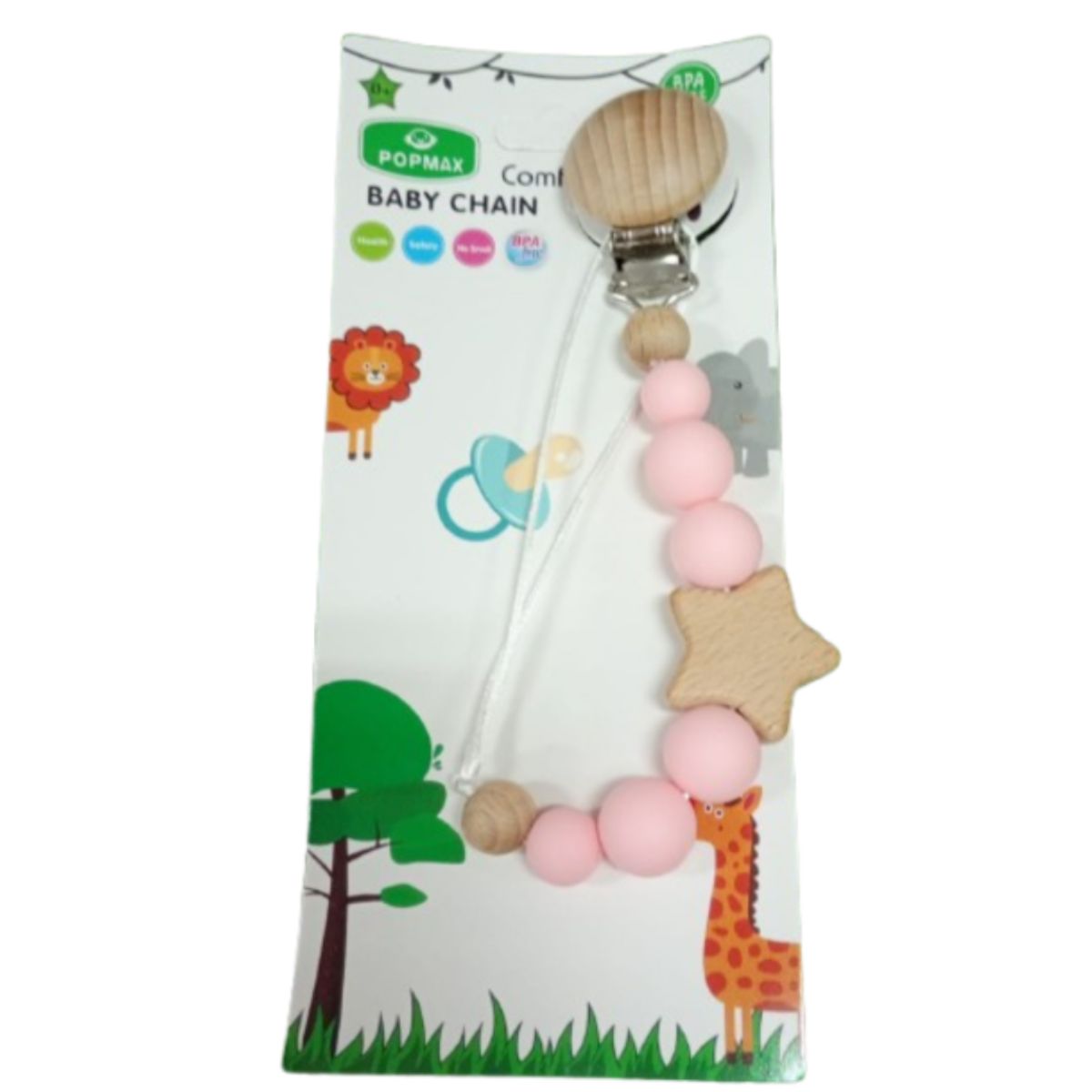 GENERICO - Porta Chupete Clip De Chupete Estrella Madera Bebes