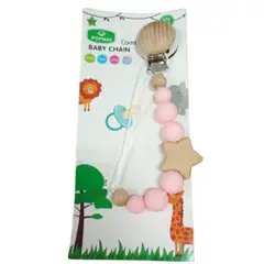 GENERICO - Porta Chupete Clip De Chupete Estrella Madera Bebes