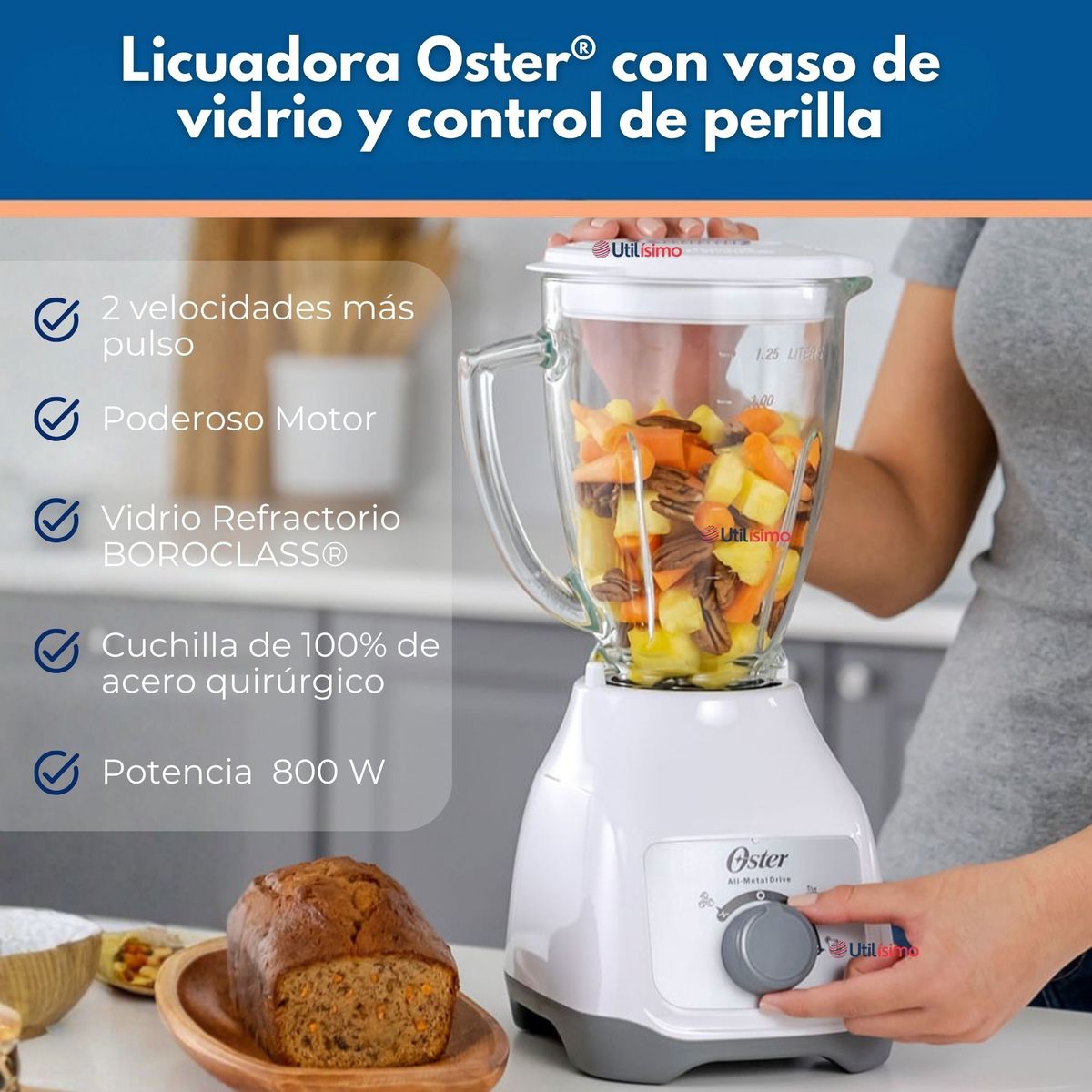 OSTER - Licuadora Oster® Con Vaso De Vidrio Y Control De Perilla BLSTKAGWRD