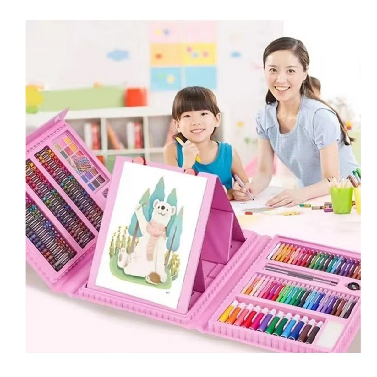 GENERICO - 208 Piezas De Arte Para Niños Kit Set De Dibujo Rosado