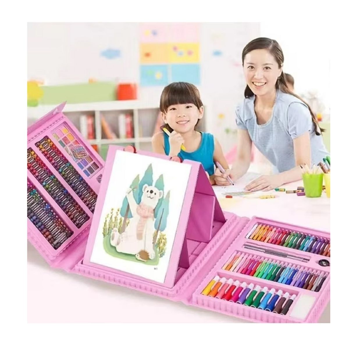 GENERICO - 208 Piezas De Arte Para Niños Kit Set De Dibujo Rosado