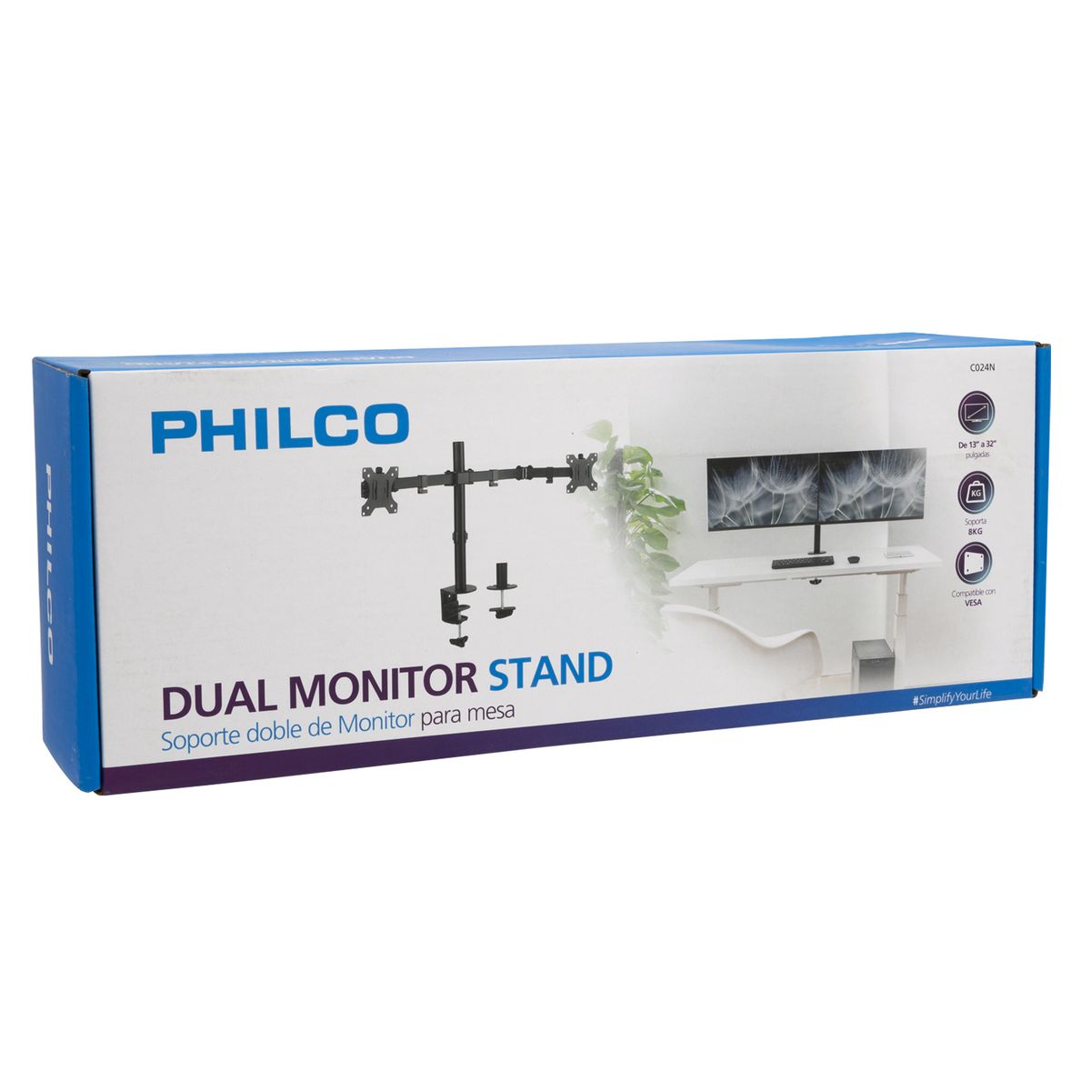 PHILCO - SOPORTE MONITOR DOBLE PARA MESA 13 A 32 PULG MAX 8 KG