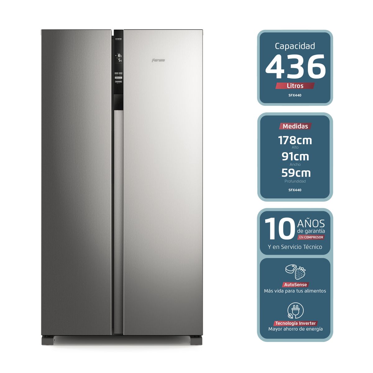 FENSA - Refrigerador Fensa 436L No Frost Side By Side SFX440 Inox