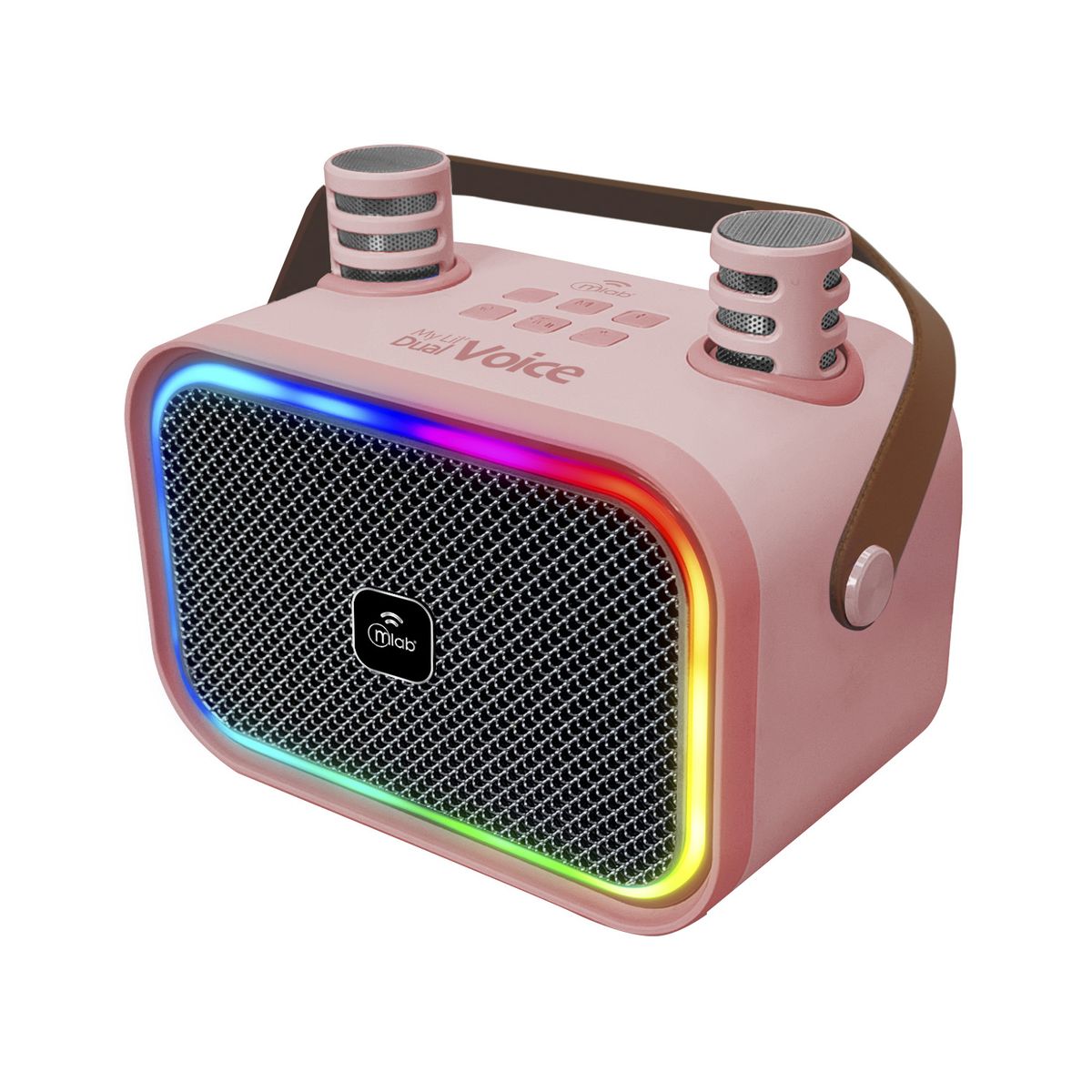 MLAB - Mini Parlante Karaoke Infantil Luces Con 2 Microfonos Inalambricos Mlab 9589 Rosado