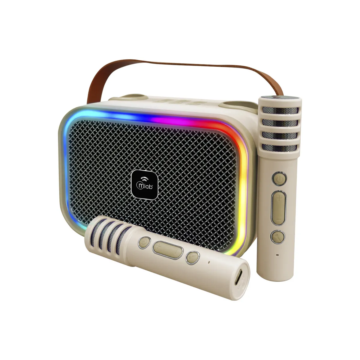 MLAB - Mini Parlante Karaoke Infantil Luces Con 2 Microfonos Inalambricos Mlab 9587 Blanco