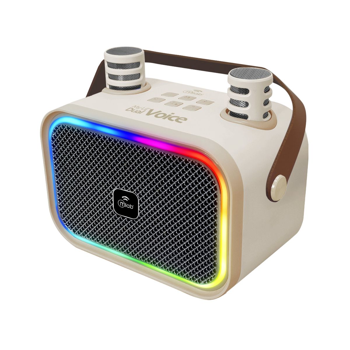 MLAB - Mini Parlante Karaoke Infantil Luces Con 2 Microfonos Inalambricos Mlab 9587 Blanco