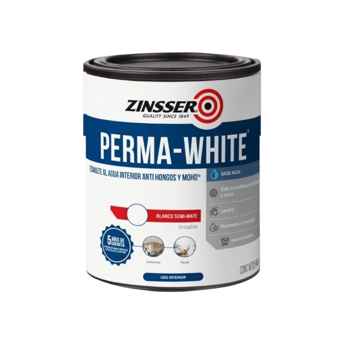 RUST OLEUM - Pintura Zinsser Perma White Blanco Semi Mate 946ml