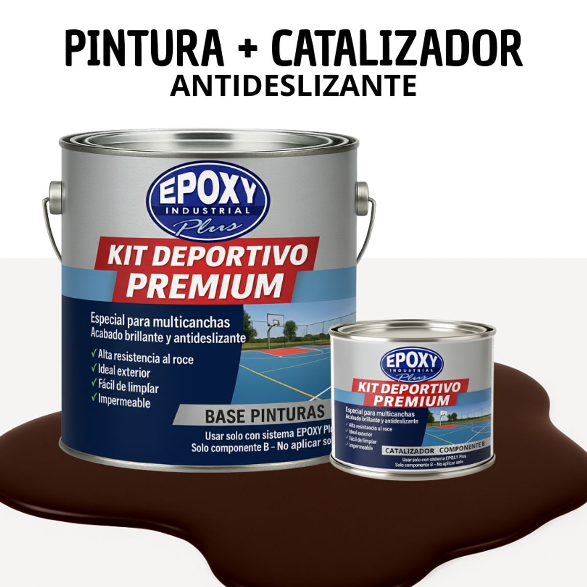 EPOXY - PINTURA PISOS  CANCHAS - KIT PREMUM P2 2K- KIT GALON  CAFÉ MORO