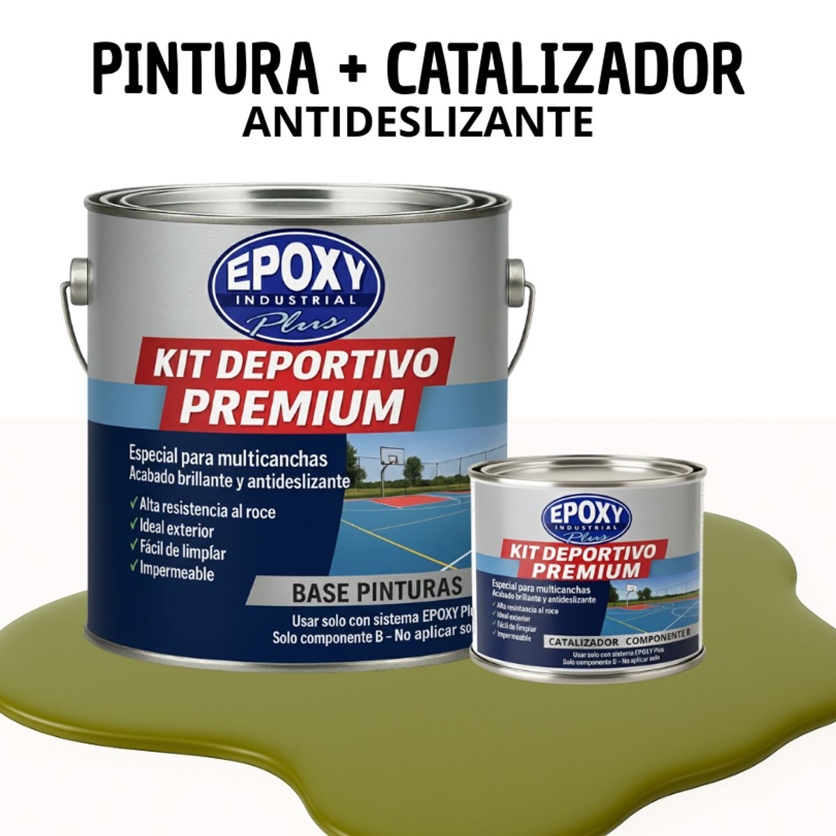 EPOXY - PINTURA PISOS  CANCHAS - KIT PREMUM P2 2K- KIT GALON  VERDE OLIVA SUAVE