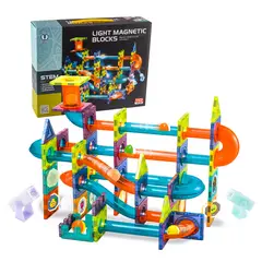 PLASTIMAR - BLOQUES MAGNETICOS STEM CON LUZ LED Y PISTA - PISTA DE BOLAS 110 PIEZAS