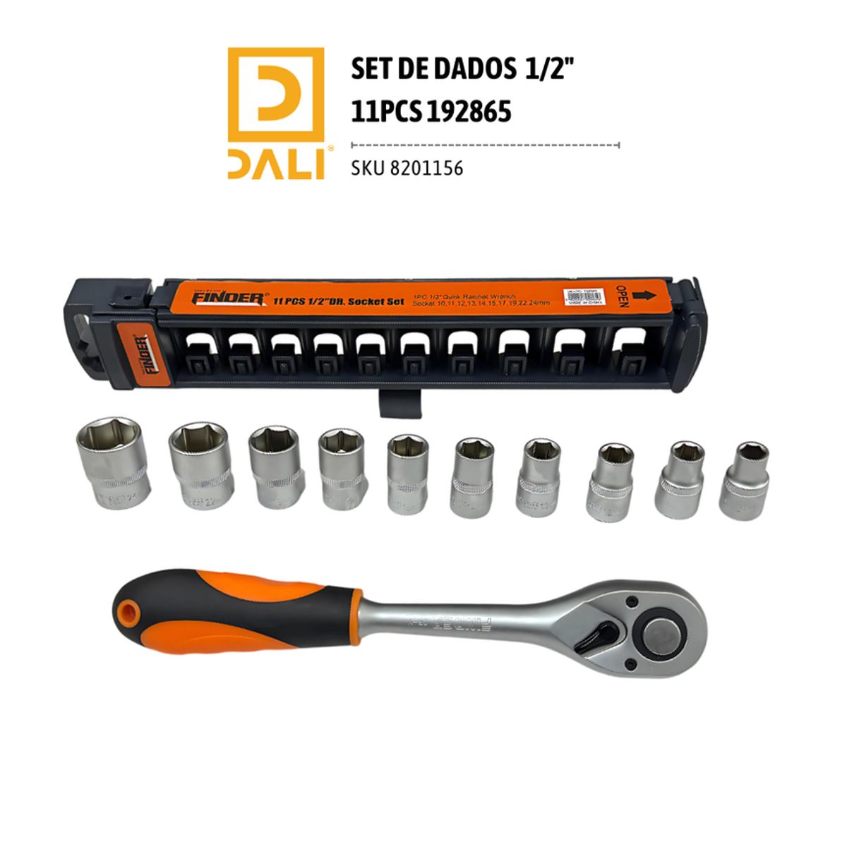 DALI - Set de Dados 1/2" 11 Piezas 192865 con Llave Chicharra