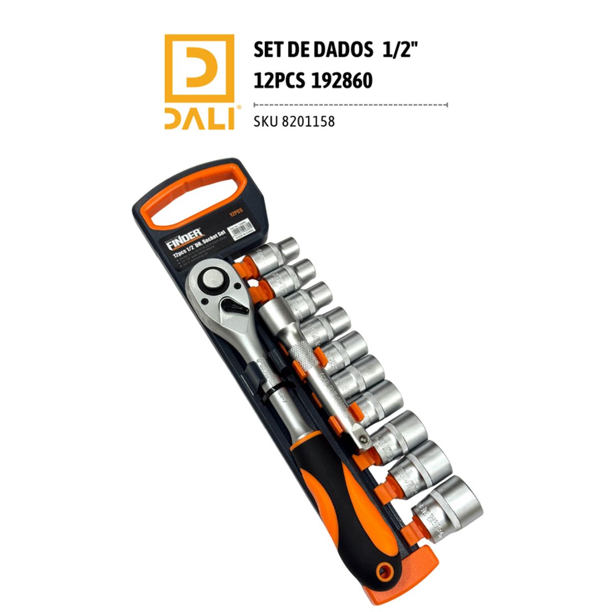 DALI - Set de Dados 1/2" 12 Piezas 192860 con Llave Chicharra y Extensión