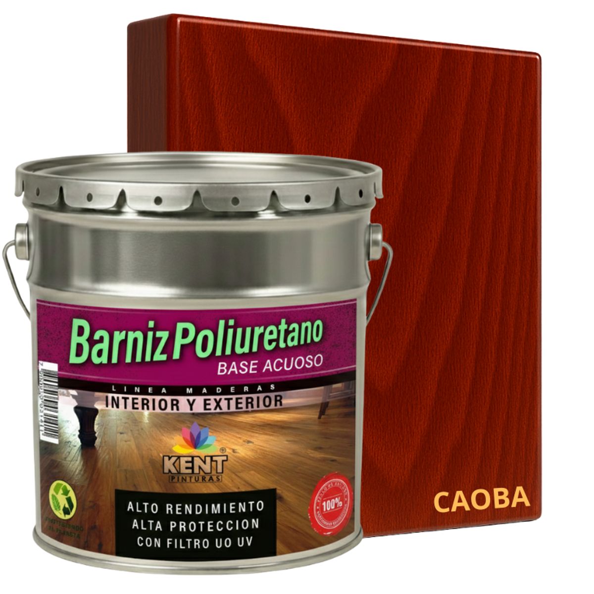 BARNIZ POLIURETANO BASE AGUA - ALTA RESISTENCIA - TINETA 4G CAOBA, marca KENT - Foto Principal