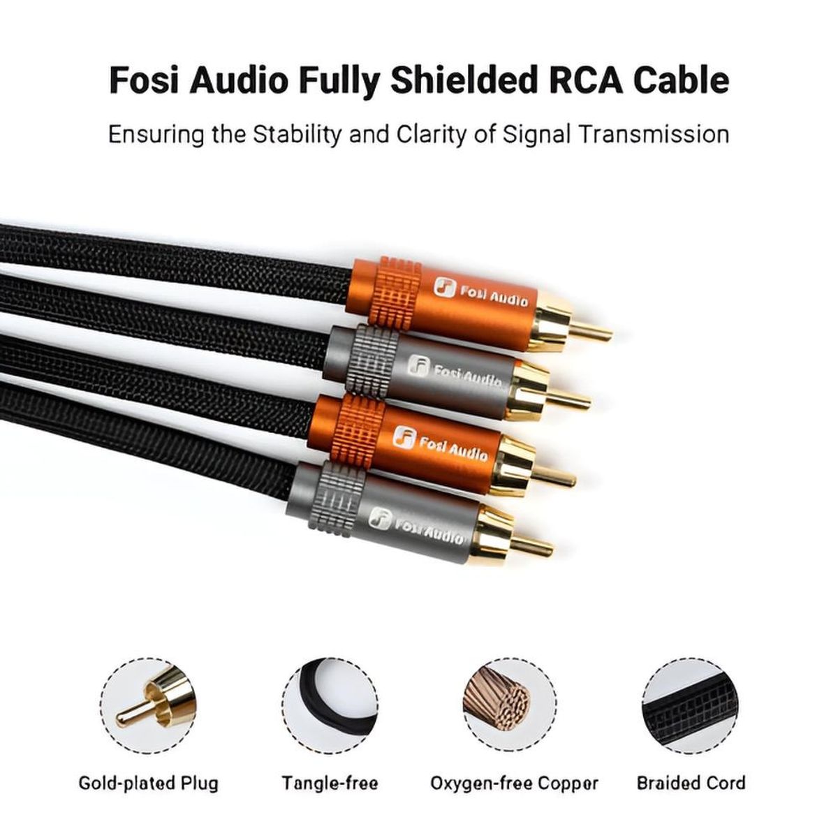 MCI - Par de Cables RCA 30cm para Sistemas de Audio Fosi Audio