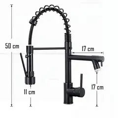 GENERICO - Llave Grifería Lavaplatos Doble Cuello Cisne Flexible Negro Tap01