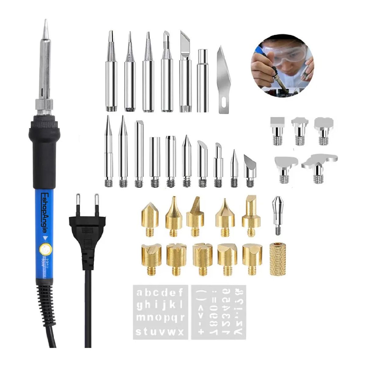 ESHOPANGIE - Pirograbador Cautin Para Madera Con Punta Lapiz 60w 35pcs