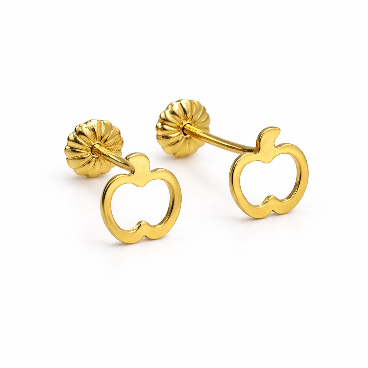 JIREH JOYAS - Aros Manzana Calada 5mm Oro 18K Atornillados 0.75gr Mujer Niña Hipoalergénicos