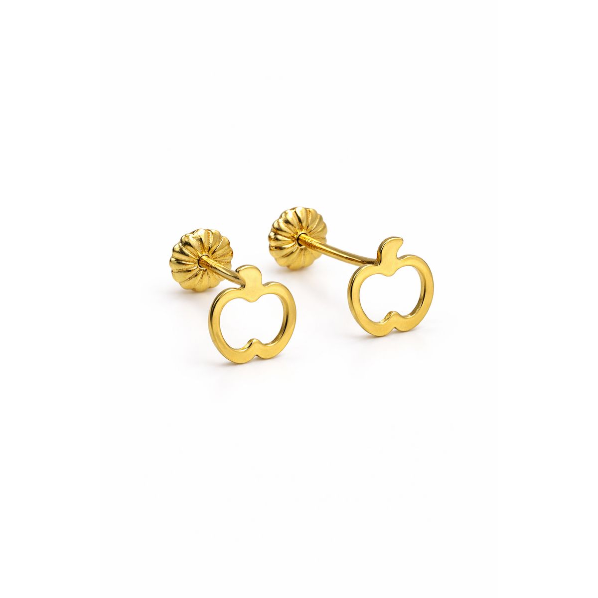 JIREH JOYAS - Aros Manzana Calada 5mm Oro 18K Atornillados 0.75gr Mujer Niña Hipoalergénicos