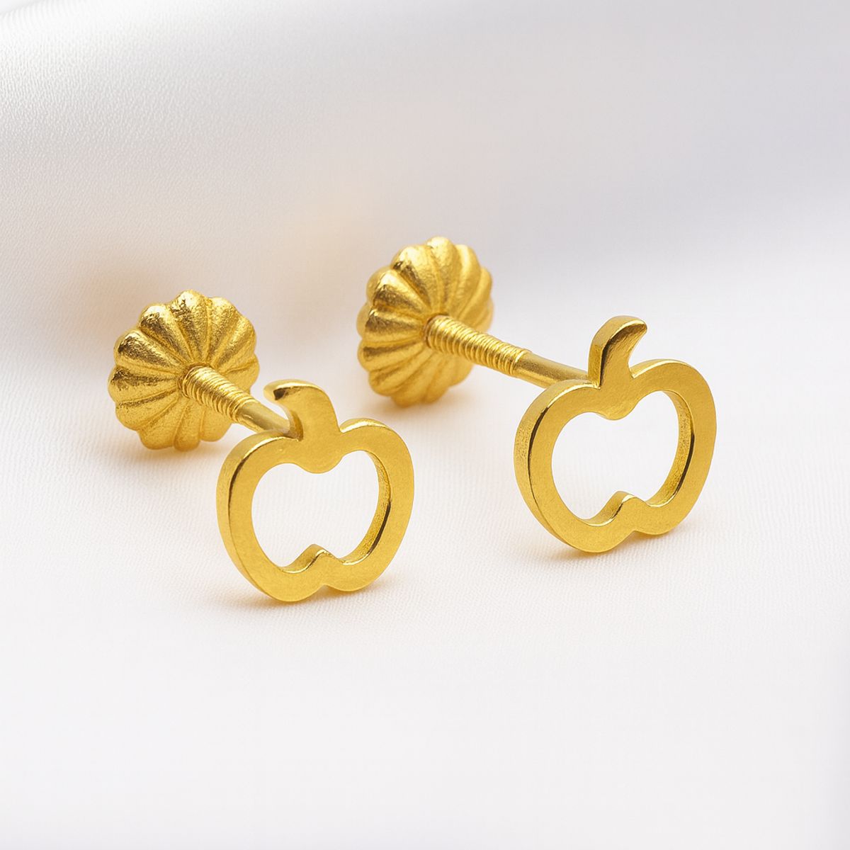 JIREH JOYAS - Aros Manzana Calada 5mm Oro 18K Atornillados 0.75gr Mujer Niña Hipoalergénicos