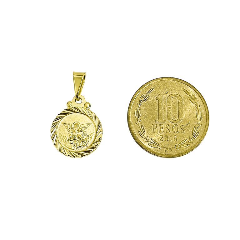Colgante Medalla San Miguel Arcangel Borde 13mm Enchapado Oro 18K Dorado TALLA UNICA