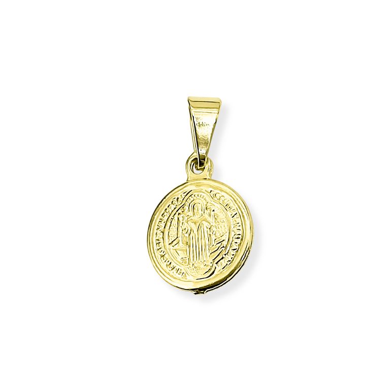 Colgante Medalla San Benito Redondo 11mm Enchapado Oro 18K Dorado TALLA UNICA