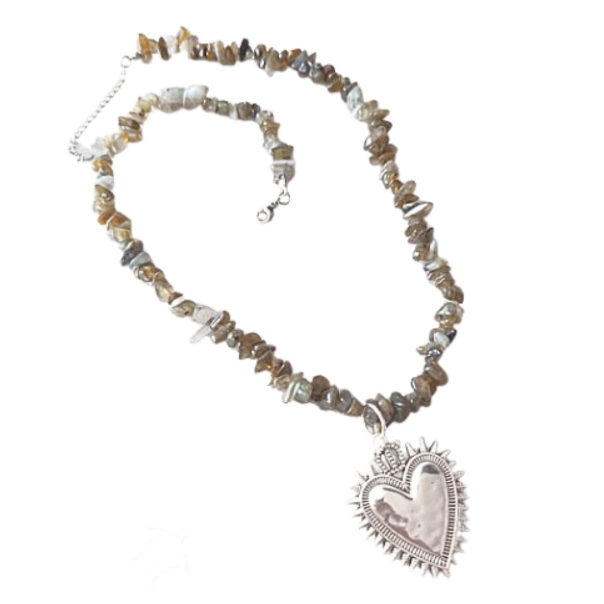 GENERICO - Collar de piedra Labradorita y dije Corazón plateado