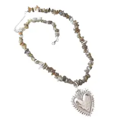 GENERICO - Collar de piedra Labradorita y dije Corazón plateado