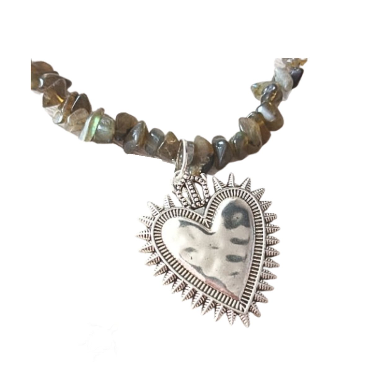 GENERICO - Collar de piedra Labradorita y dije Corazón plateado