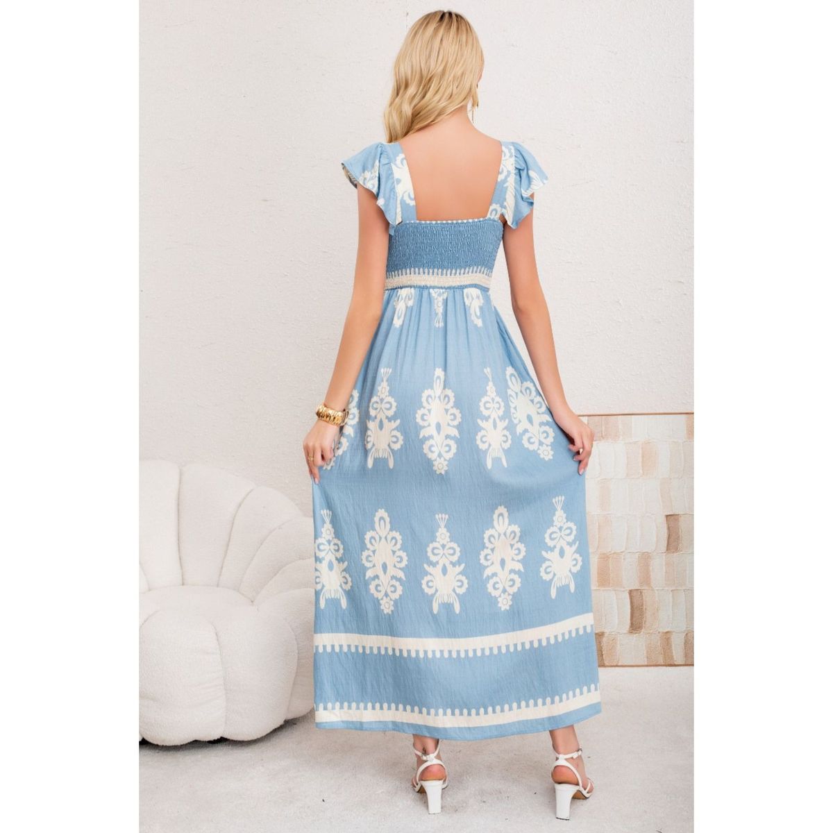 LIKE SHOP - Maxi Vestido Largo Verano Mujer Estampado Casual Sin Mangas 3380