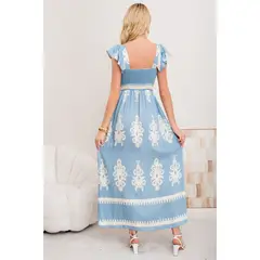 LIKE SHOP - Maxi Vestido Largo Verano Mujer Estampado Casual Sin Mangas 3380