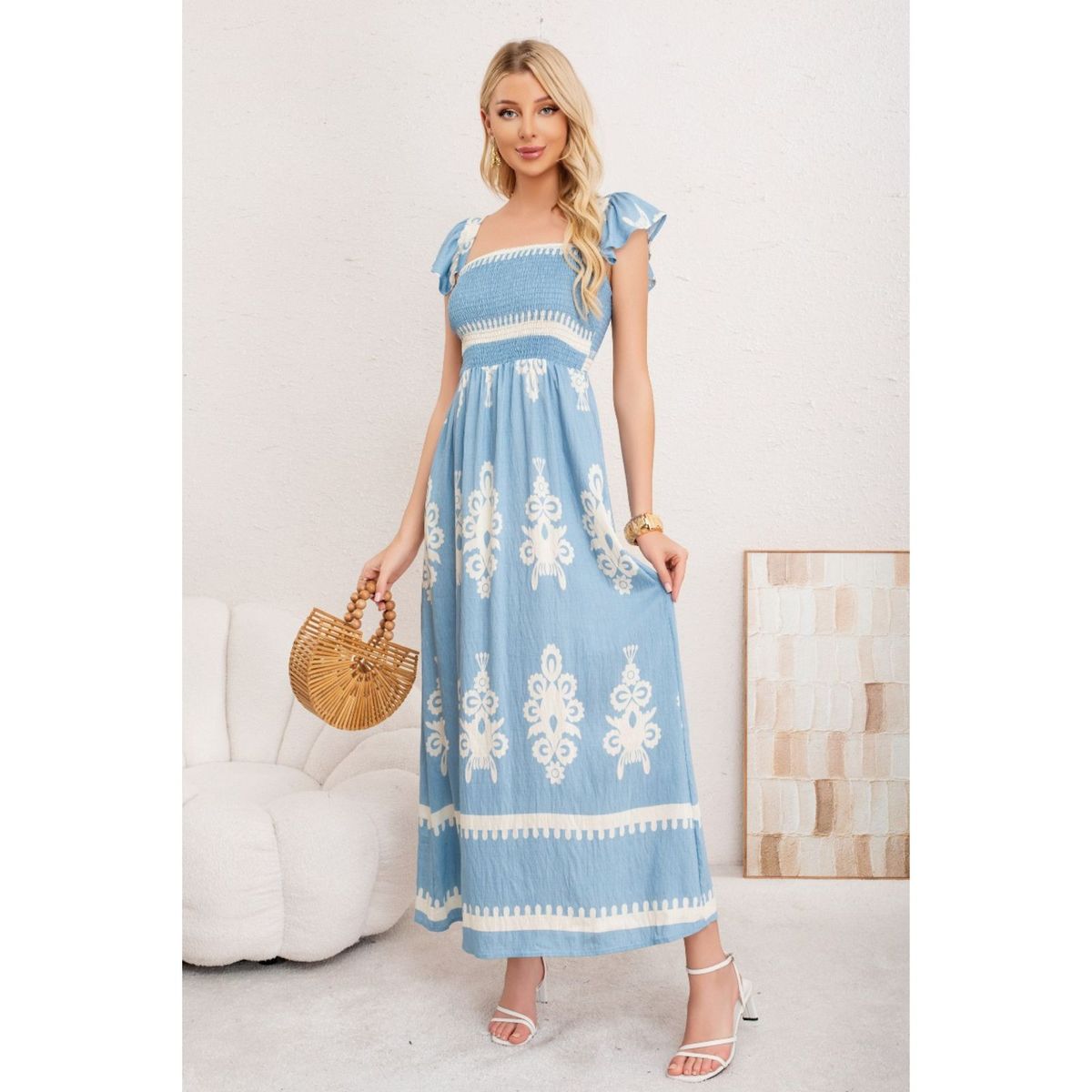 LIKE SHOP - Maxi Vestido Largo Verano Mujer Estampado Casual Sin Mangas 3380