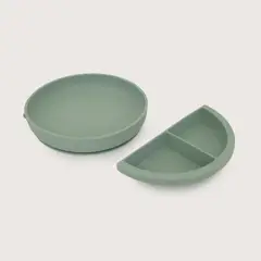 OPALINE - Plato redondo con base antideslizante y dividor verde