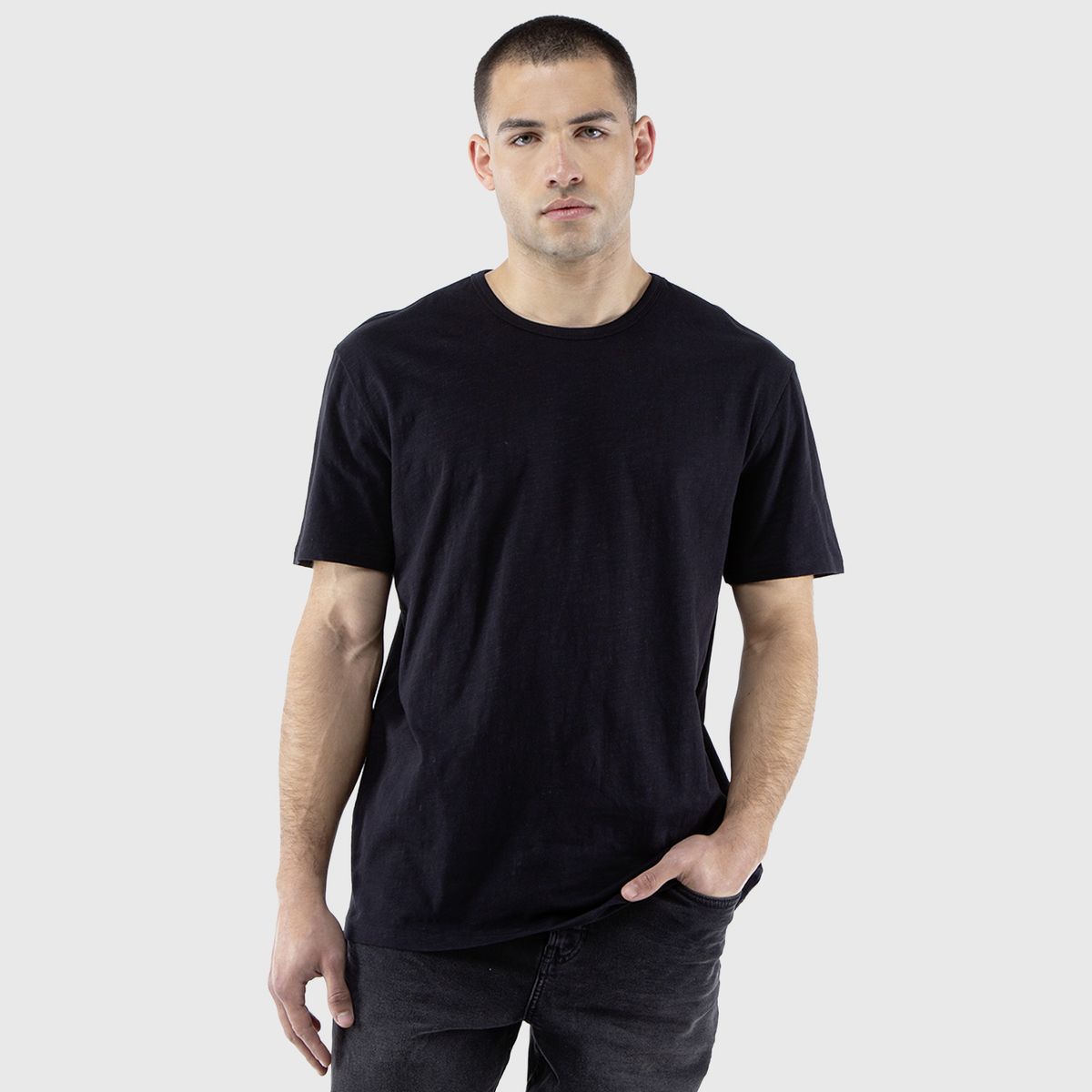 BLACK BUBBA - Polera Slub Cotton Negro Black Bubba
