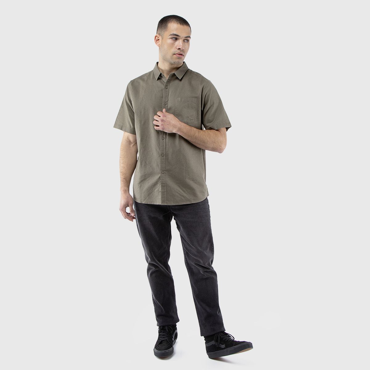 BLACK - Camisa Manga Corta Lino Gris Marengo Black Bubba