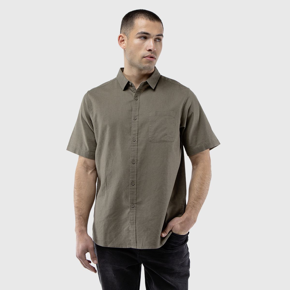 BLACK - Camisa Manga Corta Lino Gris Marengo Black Bubba